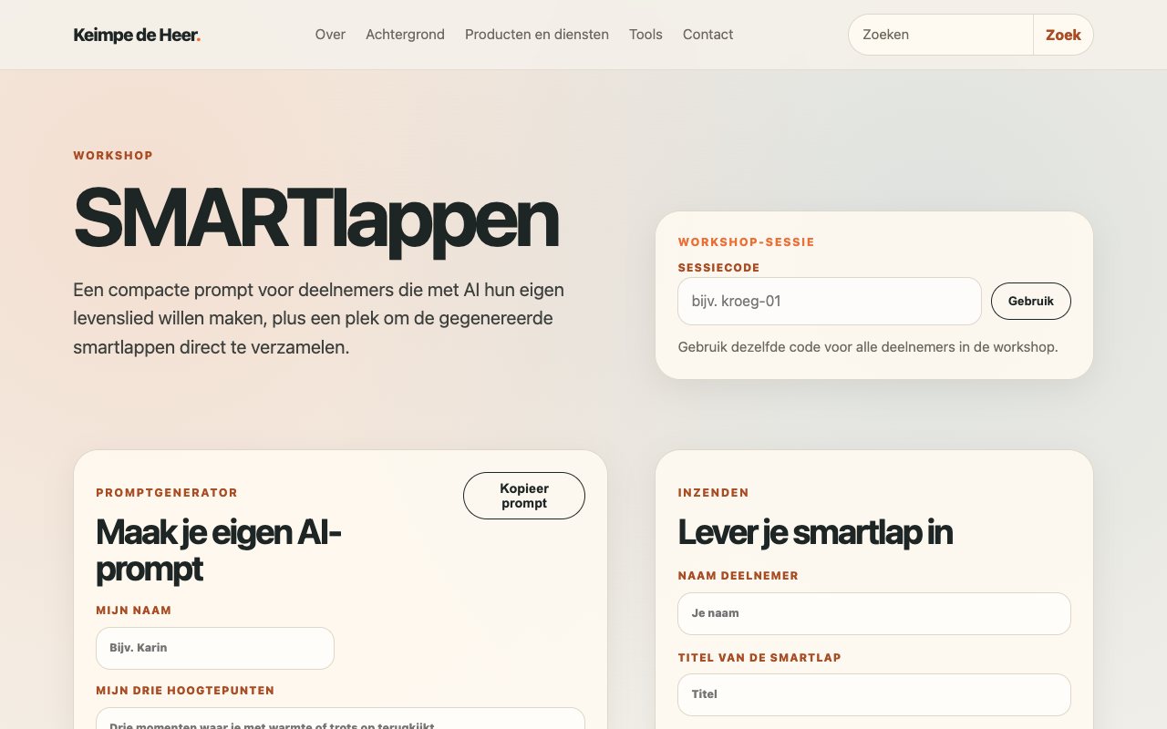 Voorbeeldscherm van de SMARTlappen workshop